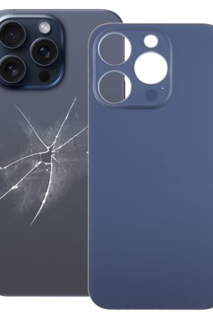 Per iPhone 15 Pro Copribatteria posteriore in vetro con foro grande per fotocamera di facile sostituzione