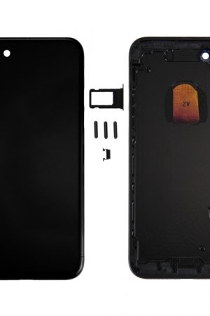 6 in 1 per iPhone 7 (cover posteriore + vassoio scheda + tasto controllo volume + pulsante di accensione + interruttore mute, tasto vibrazione + insegna) Cover alloggiamento completo (Jet Black)