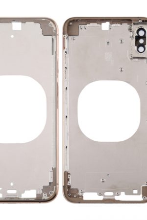 Cover posteriore trasparente con obiettivo della fotocamera, vassoio per scheda SIM e tasti laterali per iPhone XS