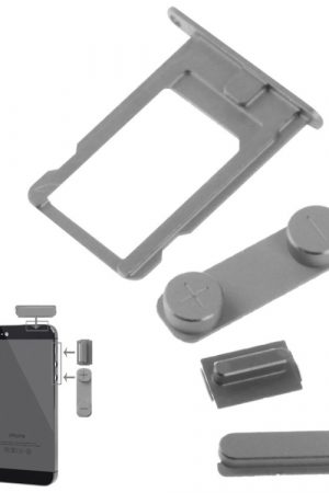 4 in 1 (Vassoio scheda Nano SIM colorato in materiale originale in lega + Pulsante volume + Pulsante accensione + Pulsante Mute) per iPhone 5 e 5S, Oro chiaro