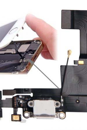 Cavo flessibile per caricabatterie con connettore di coda versione originale + Cavo flessibile a nastro per jack audio per cuffie per iPhone 5S (bianco)