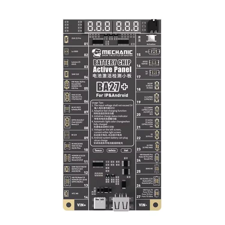 Scheda di attivazione chip batteria con uscita a bassa tensione Mechanic BA27+ da 4,2 V per iPhone 8-16 Pro Max / maggior parte dei dispositivi Android