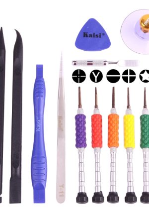 K-T3601 14 in 1 (6 x cacciavite + 1 x pinzette + 1 x spudger in acciaio inossidabile + 1 x spudger antistatico + 3 x 146 spudger + 1 x ventosa di aspirazione + 1 x apriscatole a triangolo) Set di strumenti di apertura multiuso Profession per iPhone, Samsung, Xiaomi e altri telefoni