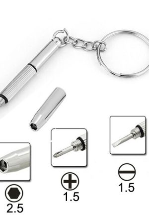 Kit di riparazione 3 in 1 Portachiavi con 3 cacciaviti: Croce 1.5, Dritto 1.5, Dado a stella M2.5 per smartphone, orologi, occhiali (argento)