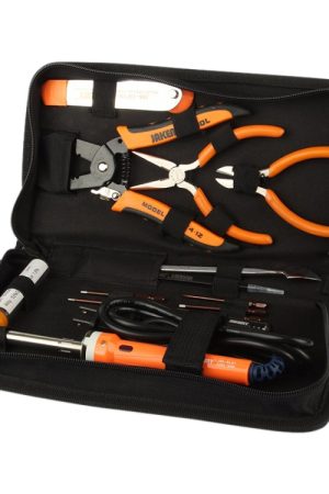 JAKEMY JM-P14 Set di strumenti di riparazione per saldatura Cassetta degli attrezzi Borsa per spelafili Pinze Cacciavite, spina americana