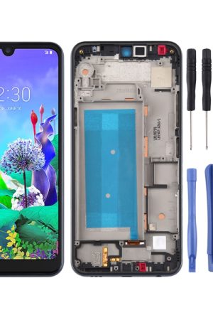Schermo LCD e digitalizzatore assemblato completo con cornice per LG Q60, doppia SIM