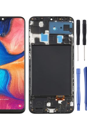 Schermo LCD Super AMOLED originale per Galaxy A20 Digitizer Assemblaggio completo con cornice