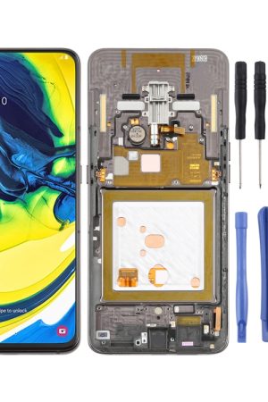 Schermo LCD Super AMOLED originale per Galaxy A80 Digitizer Assemblaggio completo con cornice (nero)