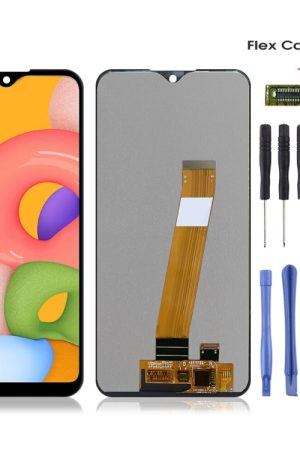 Schermo LCD originale PLS TFT in materiale e digitalizzatore assemblaggio completo (cavo flessibile largo) per Samsung Galaxy A01