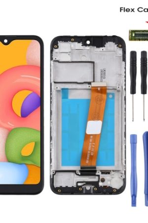 Schermo LCD e digitalizzatore assemblato completo con cornice (cavo flessibile largo) per Samsung Galaxy A01