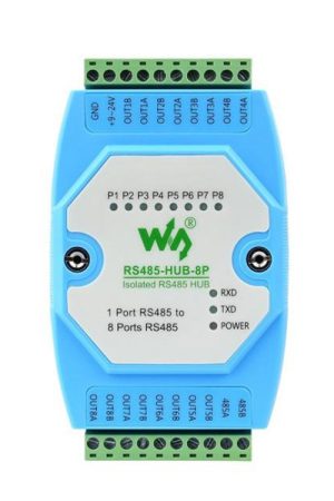 Waveshare RS485-HUB-8P Hub RS485 a 8 canali isolato di livello industriale, supporto per montaggio su guida, ampia gamma di baud rate