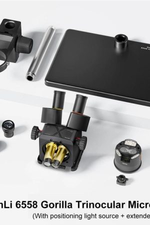 QianLi 6558 6.5X-58X Gorilla Trinocular Microscope with Light Source + UV Lamp, with Light Source + UV Lamp, Plug:US Plug, with Light Source + UV Lamp, Plug:EU Plug