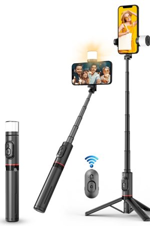 Bastone selfie per treppiede con luce di riempimento girevole con telecomando Bluetooth Q12s