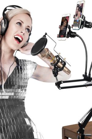 Doppio telefono cellulare K Staffa canzone Direzione a 360 gradi Cantilever Microfono pigro multifunzionale Staffa per trasmissione live